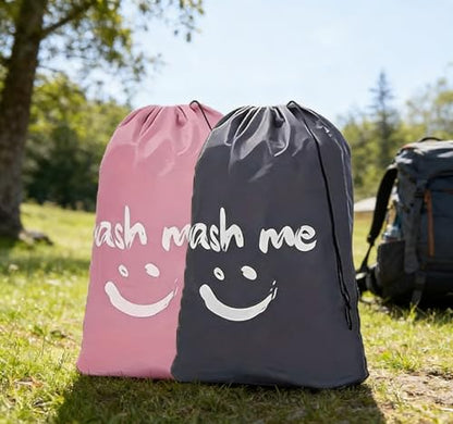2 Pack XL Travel Laundry Bag, Dirty Clothes Organizer with Drawstring, Large Enough to Hold 4 Loads of Laundry， Easy Fit a Laundry Hamper or Basket，24" x 36" - color: Grey&Pink
