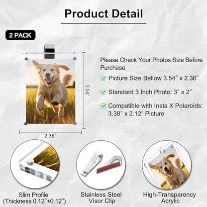 Koongloong 2PCS Car Picture Frame Sun Visor Photo Clip 2.36x3.54 Inch Magnetic Acrylic Cars Memorial Pictures Frames Holder Universal Transperant - size: Fit for 3-inch
