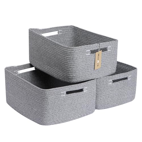 MiniArk Large Storage Baskets for Shelves, Closet Organizers Bins for Clothes Blanket Towels, Baby Nursery, Toy Baskets Box, Woven Rope Baskets, 17 x 13 x 7.5”, 3 Packs Mixed Grey - color: Mixed Grey, size: 3pcs-L17×W13×H7.5"