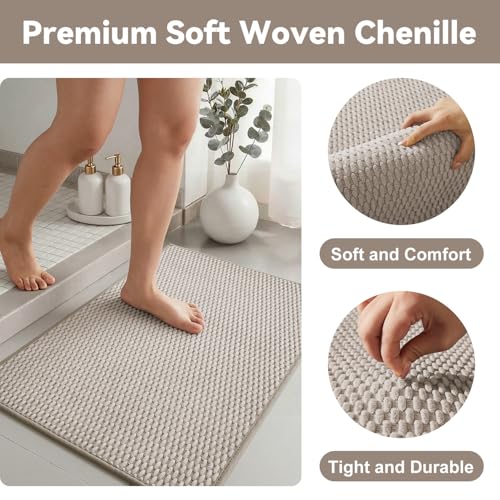 Triohero Bathroom Rugs Non Slip Washable, Super Absorbent Thin Bath Mat Small Quick Dry Low Pile Bathroom Rug, Beige 20"x30" - color: Beige, size: 20"x30"