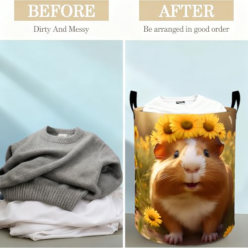 Sunflower Guinea Pig Laundry Basket Hamper for Boys Girls Kids Adults, Foldable Waterproof Oxford Clothes Storage Bin, Pet Organizer for Bedroom Bathroom Room Decor 19.7"x15.8" - style: Guinea Pig01