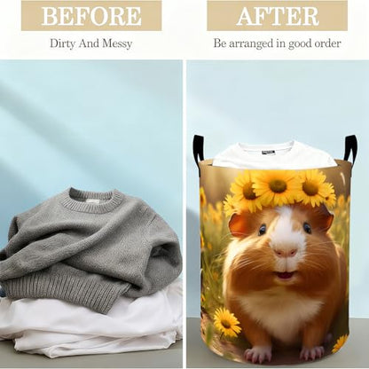 Sunflower Guinea Pig Laundry Basket Hamper for Boys Girls Kids Adults, Foldable Waterproof Oxford Clothes Storage Bin, Pet Organizer for Bedroom Bathroom Room Decor 19.7"x15.8" - style: Guinea Pig01