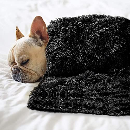 Pet Dog Bed Blankets, Fluffy Fleece Dog Throw Blankets Sleep Mat,Soft Puppy Blankets Cat Kitten, S M L XL,Fuzzy Reversible Sherpa Blanket for Bed, Couch, Sofa, Travel,Washable & Lightweight - color: Black, size: 40 INCH X30 INCH