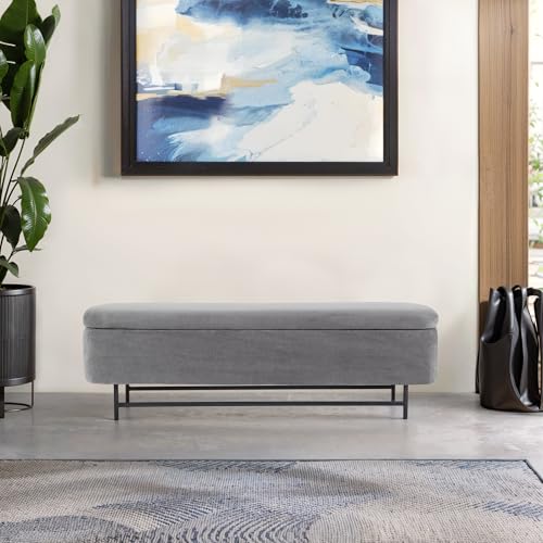 56" Boucle Storage Bench for Bedroom, Upholstered Teddy Ottoman Bench, Modern Extra Long Storage Bench for End of Bed/Entryway/Livingroom/Window (Charcol) - color: Charcol, size: 17.7"D x 56"W x 18.5"H