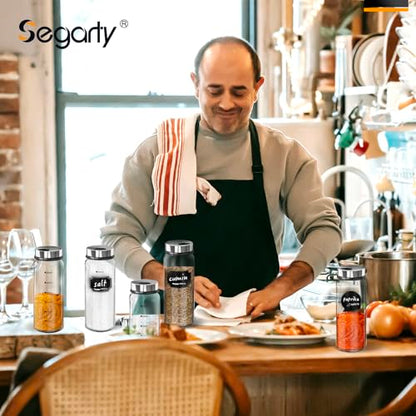 Segarty Glass Spice Jars, 3 Pack 10oz Large Spice Jar with Labels, Spice Container with Adjustable Shaker Lids, Salt Pepper Shakers Set Seasoning Bottles with 136 Stickers, 1 Chalk Marker and 1 Brush - size: 10oz / 300ml