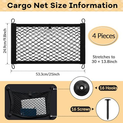 Frienda 2 Pcs Stretchable Small Cargo Net Pocket Boat Storage Mesh Net Elastic Automotive Storage Pouch with Mounting Screws and Hooks for Truck Car SUV Boats (21 x 9.8 Inches) - size: 21 x 9.8 Inches