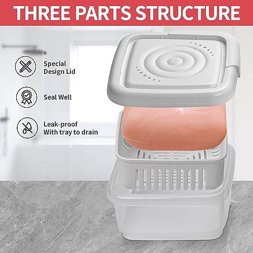 Square Soap Travel Case with Lid Bar Soap Tray and Drain Rack for Bathroom Shower, Portable Soap Rest Holder for Gym, Travel, Camping, Tightly Closed White Soap Box - size: Set of 1