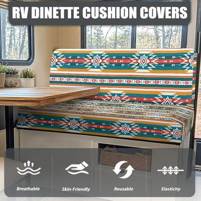 RV Dinette Cushion Covers Includes 1 Backrest Cover & 1 Bench Cover, Colorful Aztec Tribal Stretch Loveseat Slipcovers for Travel Trailer - color: Colorful Aztec Tribal