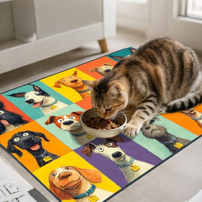 Nuxovilar Pet Food Mat Dog Supplies Vibrant Canine-Portrait Polyester (23.62×17.71 inches) Bowl Water Spill Pad Feeding Essentials for Dining Area, Pet Space, Kitchen - color: LU13720