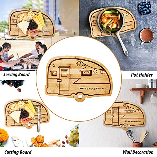 Happy Camper Bamboo Cutting Board,Retro RV Engraved Camping Cutting Board, Camper Decor RV Gift for Couple,Camping,Housewarming&Party - style: small