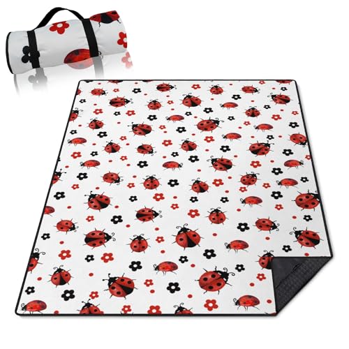 Ladybug Blankets Waterproof Foldable60’‘x80'', Ladybug Portable Outdoor Picnic Mat Water Resistant for Grass,Padded Lawn & Park Blanket for Camping,Ladybug Decor Accessories Stuff - color: Ladybug Picnic