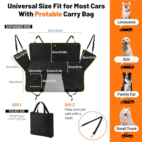 Dog Back Seat Cover, Rear Seat Protector Waterproof Dog Hammock Black | 600D Oxford Fabric, Waterproof PVC Coating, Nonslip Bottom, 7-layer Design, for Sedan, Trucks and SUV