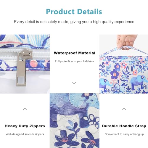 Mossio Hanging Toiletry Bag with Sturdy Hook - Large Portable Cosmetic Makeup Travel Organizer for Men & Women - color: Flower Elephant