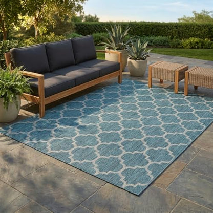 Unique Loom Outdoor Trellis Collection Area Rug (7' 1" x 10' Rectangle, Teal/ Gray) - color: Teal/Gray, size: 7'1" x 10' (Rectangular)