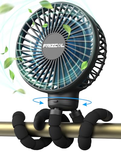 FRIZCOL Stroller Fan for Baby - Portable Fans Rechargeable - Battery Operated Fan(Use for 24Hrs) - Fan for Handheld/Clip On/Car Seat/Desk/Camping - color: Black