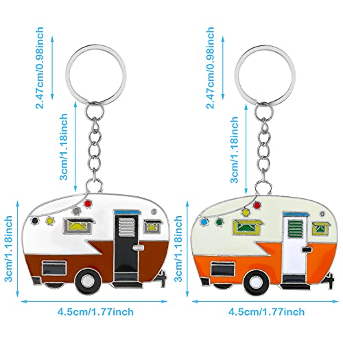Thinp 2 Pieces Camper Keychain, RV Camper Keyring Accessories for Travel Trailers Enameled Metal Retro Camping Car Keychain - color: Yellow+brown