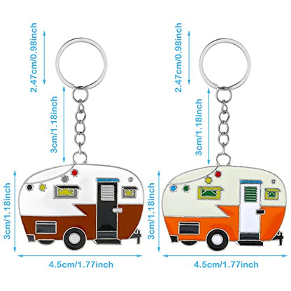 Thinp 2 Pieces Camper Keychain, RV Camper Keyring Accessories for Travel Trailers Enameled Metal Retro Camping Car Keychain - color: Yellow+brown