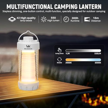 Wurkkos CL01 Camping Lantern Rechargeable, 550LM Waterproof Tent Light with Magnet Base, Up to 300H Runtime,Portable Lantern Flashlight with RGB light,Emergency Camp Light for Hurricane,Hiking,Camping - color: White