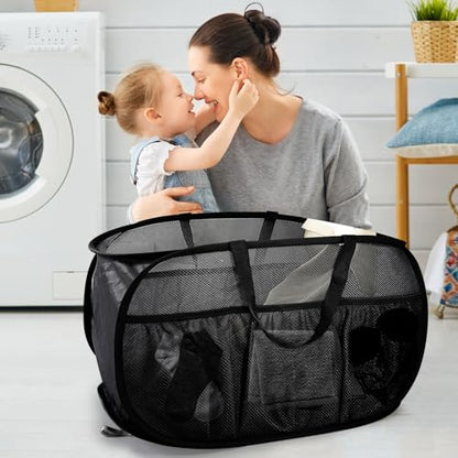 Collapsible Laundry Baskets, Upgrade Pop Up Laundry Hamper with Convenient Bags, Foldable Laundry Basket Mesh Light Weight, Easy to Carry Clothes Hampers for Laundry, Dorm, Toys, Travel Black - color: Black