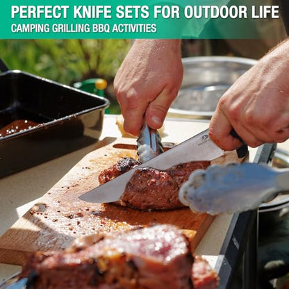 Mossy Oak Kitchen Knife Set, 6 PCS Chef Knives with Roll Bag, Sharp Stainless Steel Camping Knife for Cutting Meat, Fruits & Vegetables, Practical Gifts Knife Set for Women Men Cooking Lovers