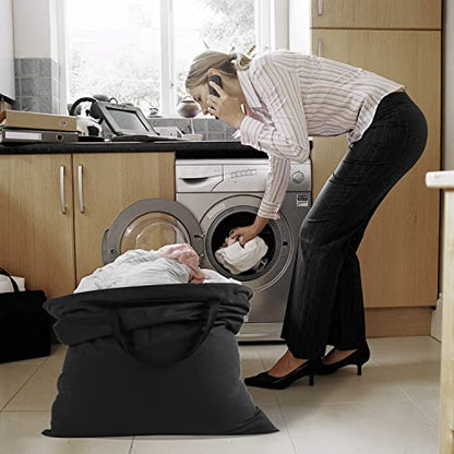 Cotton Canvas Laundry Bag with Handles & Drawstring Straps, Heavy Duty Extra Large Laundry Bags for Laundromat and Household, 25.5x34 Inch, Black - color: Black