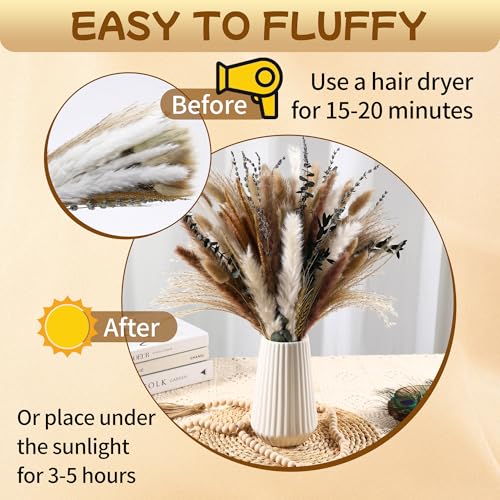 Bpole Dried Pampas Grass Bouquet - 92 Pcs 11-13 inch Pampas Grass Decor with Bunny Tails,Eucalyptus & Lavender Dried Boho Flowers for Vase Wedding Home Table Decor,Rustic Farmhouse Party - size: 11-13 inch 92PCS