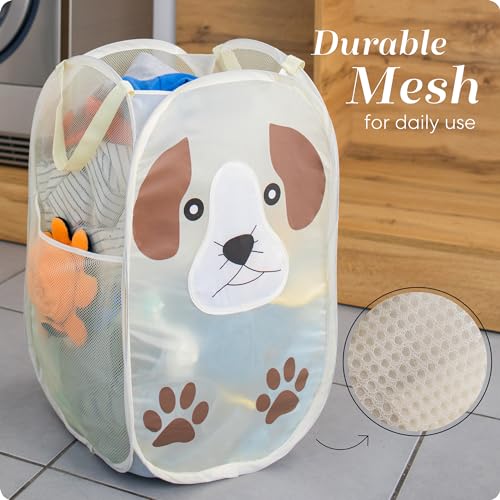 Pop Up Laundry Hamper, Cute Puppy Collapsible Mesh Basket 71L with Reinforced Handles and Side Pocket - Foldable Pop Up Hamper for Dorm, Travel, Kids Room - Handy Laundry (Puppy) - color: Puppy