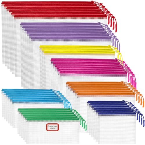 YOPCDJ 45pcs Mesh Zipper Pouch for Organization,Storage Pouches Colored PVC Travel Zipper Bags Clear Multipurpose Document Bags Suitable for Travel School Board Game and Office Supplies - size: Assorted, style: 45