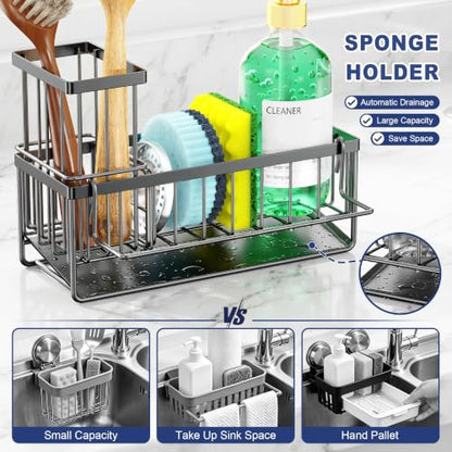 Sponge Holder for Kitchen Sink, Kitchen Sink Caddy, Kitchen Sink Sponge Holder, Dish Sponge Holder, Kitchen Sink Organizer for Sponge, Dish Brush, Scrubber(9.65" x 3.74" x 6.3", Dark gray) - color: Dark Gray