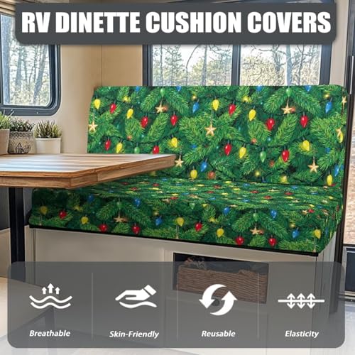Colorful Lights RV Dinette Cushion Covers Christmas Camper Cushion Slipcover Include 1 Bench Cover 1 Backrest Cover Furniture Covers Green Xmas Tree RV Camping Accessories - color: Colorful Lights