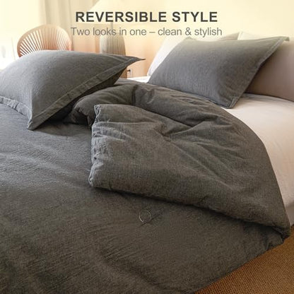 100% Cotton Comforter Set Twin Size – Reversible Yarn-Dyed Design, Soft Washed Cotton on Both Sides, Lightweight All-Season Bedding, Machine Washable(Black Grey, 68”x90”) - color: Black Grey, size: Twin(68"x90")