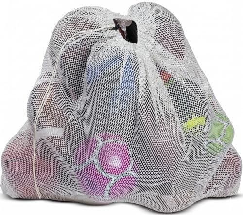 Mesh Equipment Bag - 32” x 36” and 24” x 36” - Adjustable, sliding drawstring cord closure. Perfect mesh bag for parent or coach, making it easy to transport and keeping your sporting gear organized. - color: White, size: 24" x 36"