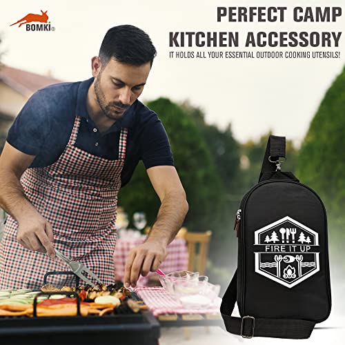 BOMKI Grilling and Camping Cooking Utensils Set for The Outdoors BBQ - Camping Utensil Set Camping Kitchen Set Cookware Accessories with Case Camping Essentials Camping Stuff Camp Cooking Set - style: Black Lite