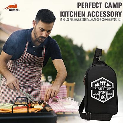 BOMKI Grilling and Camping Cooking Utensils Set for The Outdoors BBQ - Camping Utensil Set Camping Kitchen Set Cookware Accessories with Case Camping Essentials Camping Stuff Camp Cooking Set - style: Black Lite