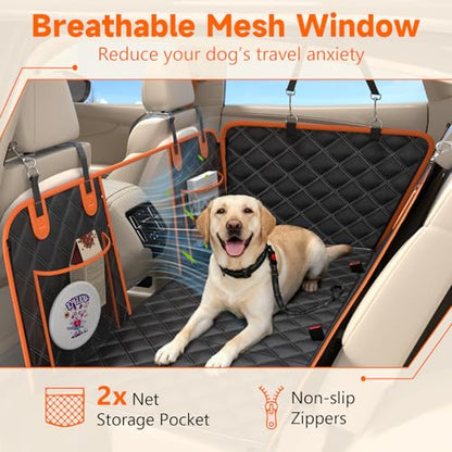 Dog Car Seat Cover for Back Seat, Hard Bottom Back Seat Extender for Dogs — Supports 500lbs for Safe Road Trips, Waterproof Pet Hammock Suitable for Large Breeds in Cars, SUVs & Trucks