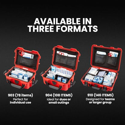 NANUK 903 - Small Waterproof First Aid Kit 78pcs – Pre-Stocked First Aid Emergency Kit with Bandages, Tick Removal Tool, and More – Dustproof, Impact-Resistant, Floats (7.4" x 4.9" x 3.1") – Red - size: 903 First Aid Kit – 90 Pcs