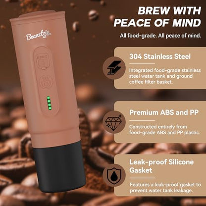 H02PRO Travel Coffee Maker, Portable Espresso Machine for Camping, 20 Bar Mini Coffee Maker Compatible with NS Capsule & Ground Coffee, Battery Operated Self-heating Car Coffee Machines for Travel - color: Mousse Brown