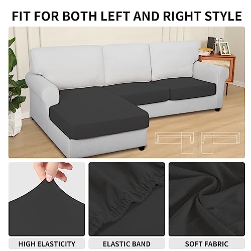 Easy-Going 100% Waterproof 3 Pieces Couch Cushion Covers for Sectional Sofa Left/Right L Shape Chaise Lounge Sofa Seat slipcover Anti-Slip Sofa Cover (2 Seater + 1 Chaise, Dark Gray - color: Dark Gray, size: 2 Seater + 1 Chaise