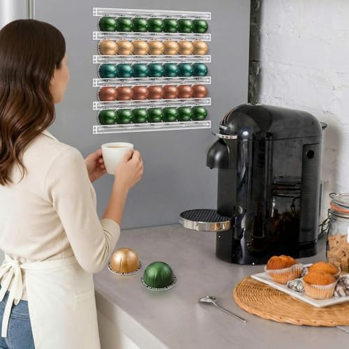 Didaey 12 Pcs Self Adhesive Coffee Pod Holder Clear Wall Mount Capsule Organizer Dispenser DIY Plastic Coffee Pods Storage Display Holder for Kitchen Countertop Cabinet Fridge Rv Space Saving
