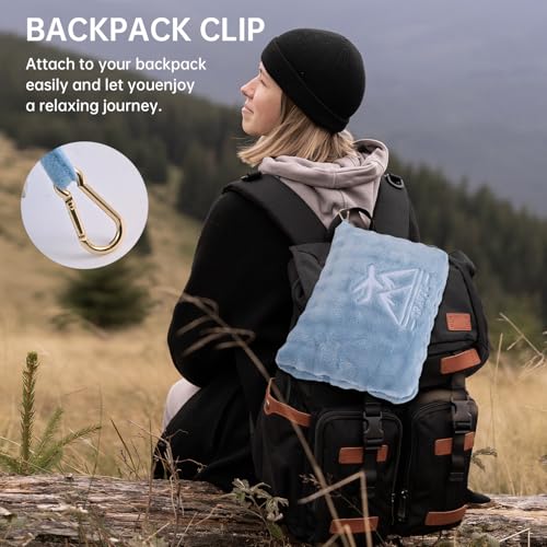 Travel Blanket and Pillow-2-in-1, Ultra-Soft&Compact, One-Piece Airplane Blanket with Hand Luggage Belt and Backpack Clip,Travelers Accessories Gifts, 61x43 Inches (Blue) - color: Blue