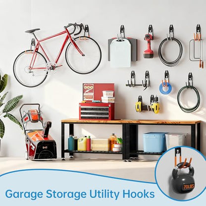 GeeWatom Garage Storage Utility Hooks，Garage Garden Tool Organizer，Steel Wall Mount Hooks, Large Garden U Hooks （2 Pack） - color: Black