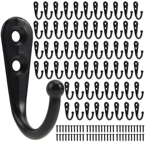 POZEAN 60 Pack Wall Hooks for Hanging, Heavy Duty Small Coat Hooks Wall Mounted for Living Room, Bathroom, Kitchen, Bedroom for Key, Cup, Bag, Hat, Scarf, and More (Black) - color: Black, size: 60PCS