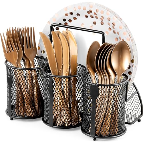 DTICON Utensil Organizer Silverware Caddy - Utensil Holder for Party Metal Cutlery Organizer Silverware Storage for Picnic Camping Buffet Kitchen Table (Black)