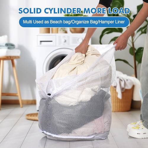 3Pcs Mesh Laundry Bags Washing Machine Mesh Wash Bags Jumbo for Delicates Clothes,Bed Linen,Toys with Drawstring Closure Sturdy(3 XXLarge 28 x 26 Inches) - color: White, size: Jumbo 3 pcs
