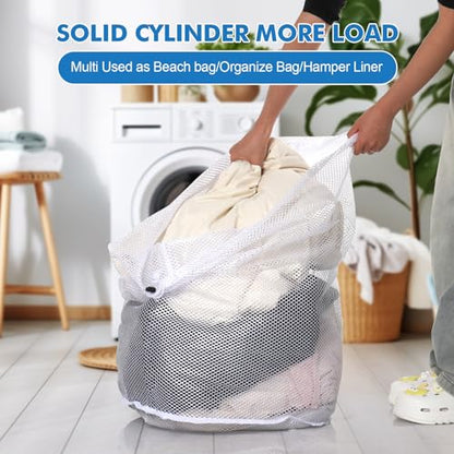 3Pcs Mesh Laundry Bags Washing Machine Mesh Wash Bags Jumbo for Delicates Clothes,Bed Linen,Toys with Drawstring Closure Sturdy(3 XXLarge 28 x 26 Inches) - color: White, size: Jumbo 3 pcs