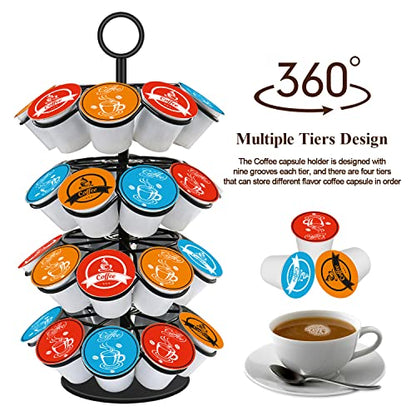 Coffee Pod Carousel Holder,Compatible with K-Cups Organizer Compatible with 36 Cup Pods,Spins 360-Degrees - color: BLACK