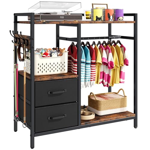 kepptory Dog Closet with Drawers & 4 Hooks, Freestanding Pet Garment Rack for Dog Clothes & Cat Accessories, Pet Supply Storage Organizer, Metal Frame Industrial Style - color: Retro