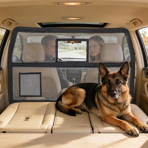 52" Wide Dog Car Barrier with Window & Steel Frame, Universal Fit for Cars, Sedans,SUVs,and Trucks, Car Barrier for Escape-Proof, Vehicle Gate for Dog Travel - size: Medium 52"*33"
