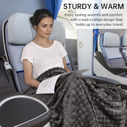 Travel Blanket and Pillow-2-in-1, Ultra-Soft&Compact, One-Piece Airplane Blanket with Hand Luggage Belt and Backpack Clip,Travelers Accessories Gifts, 61x43 Inches (Dark Grey) - color: Dark Grey