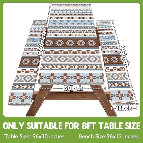 Fitted Picnic Table Cover with Bench Covers Fitted Rectangle Table Cloth Tablecloth Camping Gear Essentials Rv Accessories Road Trip Supplies Car Travel Must Have 8 Ft Foot Feet 96in Boho Bohemian - color: Blue Brown Boho, size: 96in